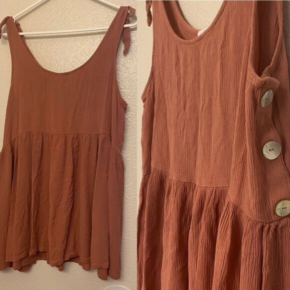 Soul Cake mauve Pink Sand tie strap long tunic dress top button lagenlook boho L - Picture 1 of 10